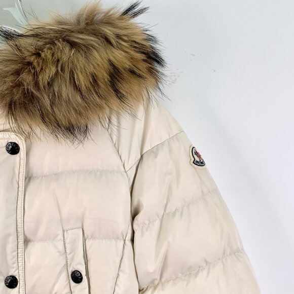 JW0255 Moncler Clio Series Off-White Logo Patch Hooded Fur Collar Long Sleeve Zi - Picture 3 of 9
